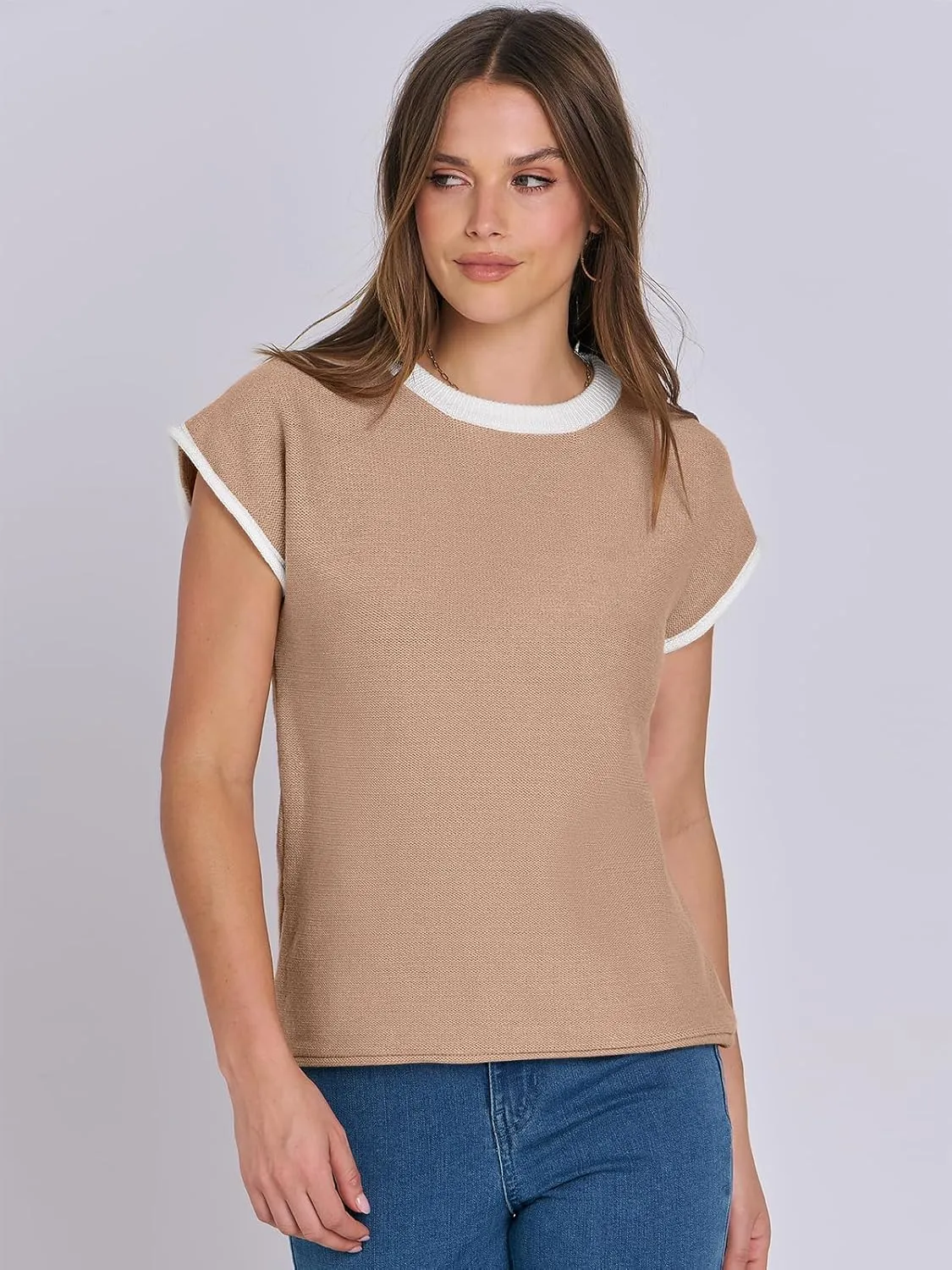 ANRABESS Womens Summer Cap Sleeve Sweater Crewneck Sleeveless Knit Tops Casual Fit Vest 2025 Trendy Tank Top Shirts