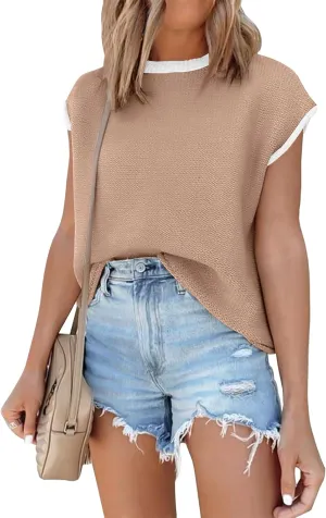 ANRABESS Womens Summer Cap Sleeve Sweater Crewneck Sleeveless Knit Tops Casual Fit Vest 2025 Trendy Tank Top Shirts