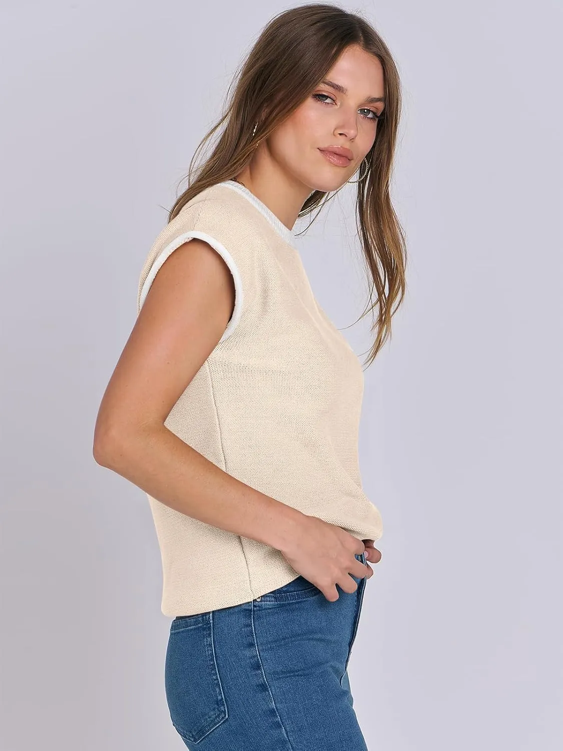 ANRABESS Womens Summer Cap Sleeve Sweater Crewneck Sleeveless Knit Tops Casual Fit Vest 2025 Trendy Tank Top Shirts