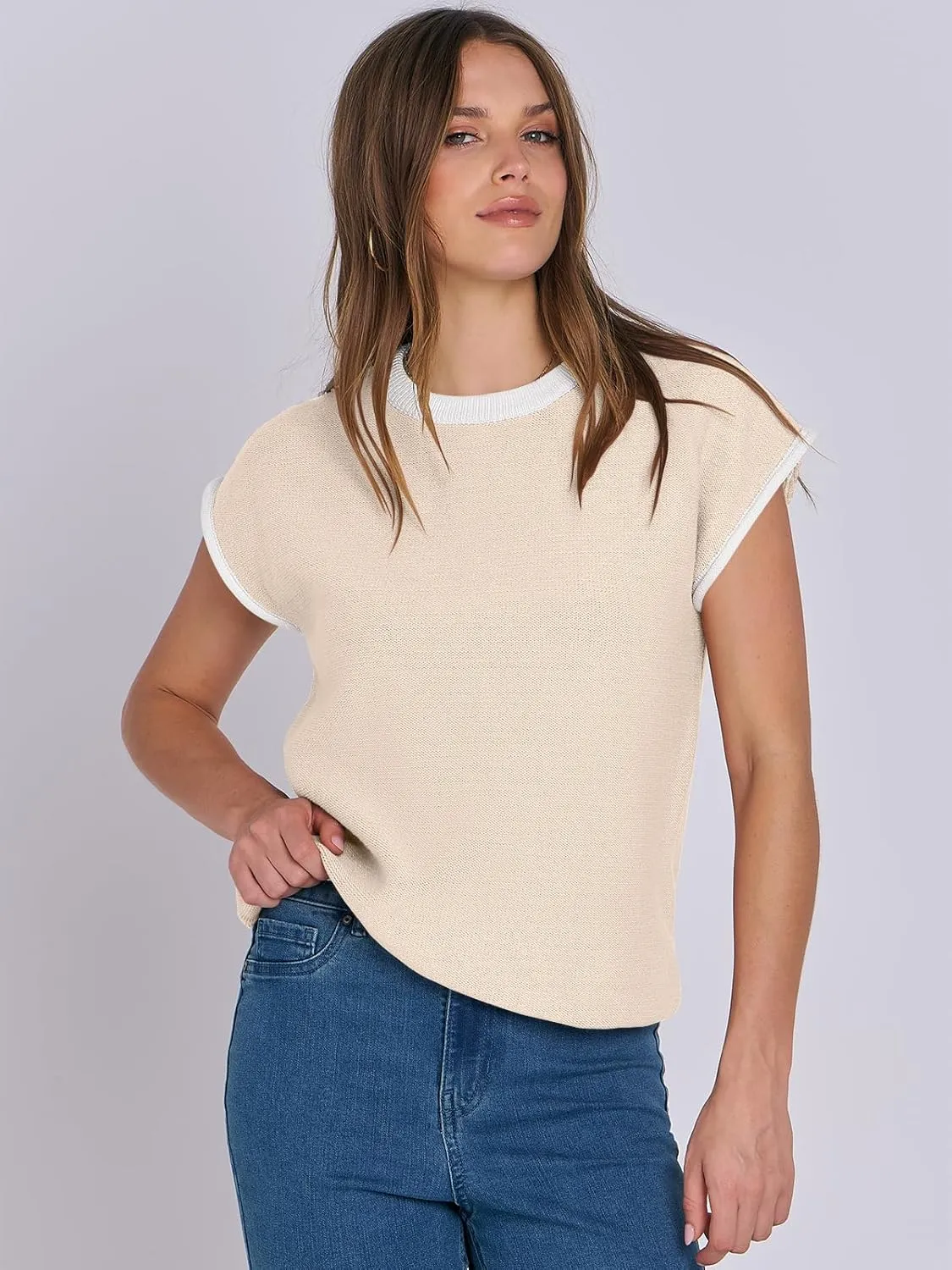 ANRABESS Womens Summer Cap Sleeve Sweater Crewneck Sleeveless Knit Tops Casual Fit Vest 2025 Trendy Tank Top Shirts