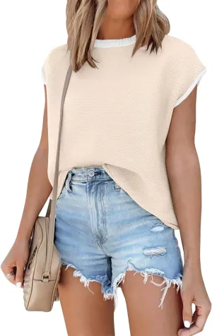 ANRABESS Womens Summer Cap Sleeve Sweater Crewneck Sleeveless Knit Tops Casual Fit Vest 2025 Trendy Tank Top Shirts