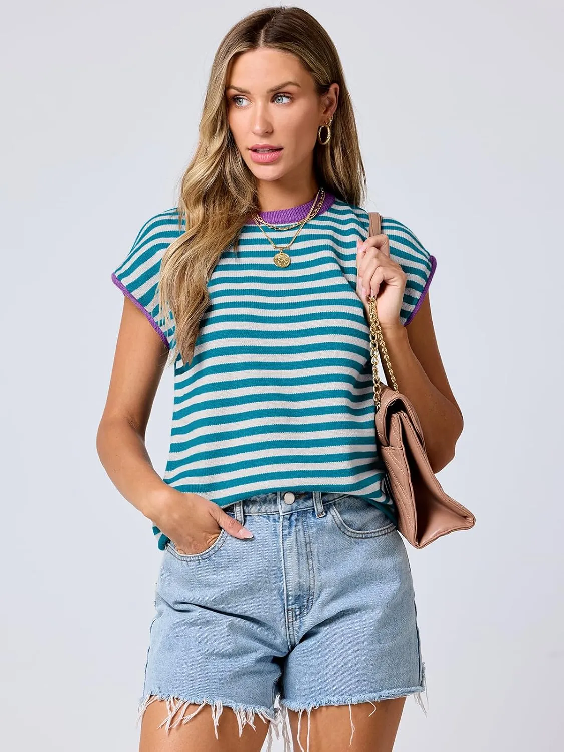 ANRABESS Womens Summer Cap Sleeve Sweater Crewneck Sleeveless Knit Tops Casual Fit Vest 2025 Trendy Tank Top Shirts