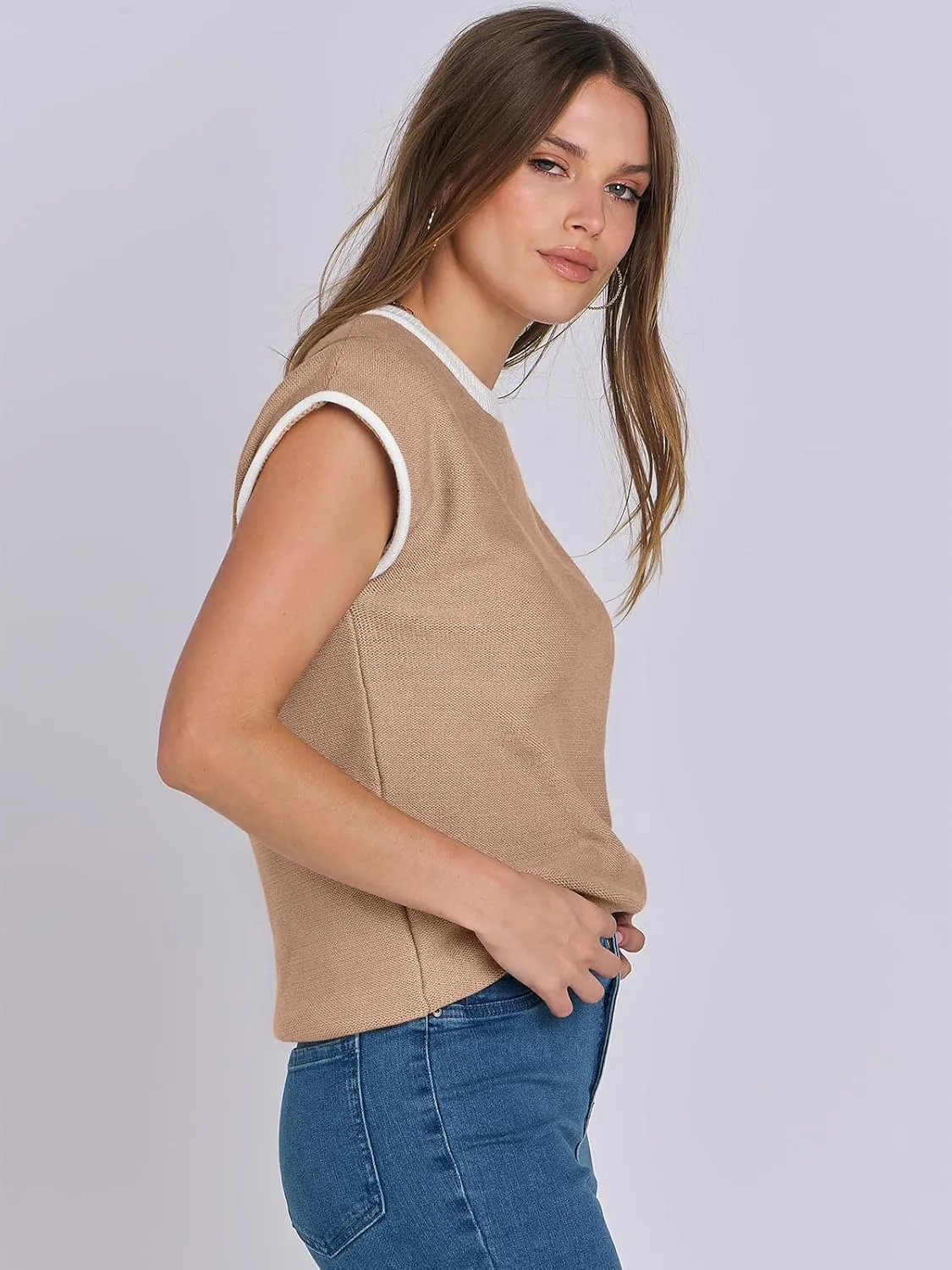 ANRABESS Womens Summer Cap Sleeve Sweater Crewneck Sleeveless Knit Tops Casual Fit Vest 2025 Trendy Tank Top Shirts