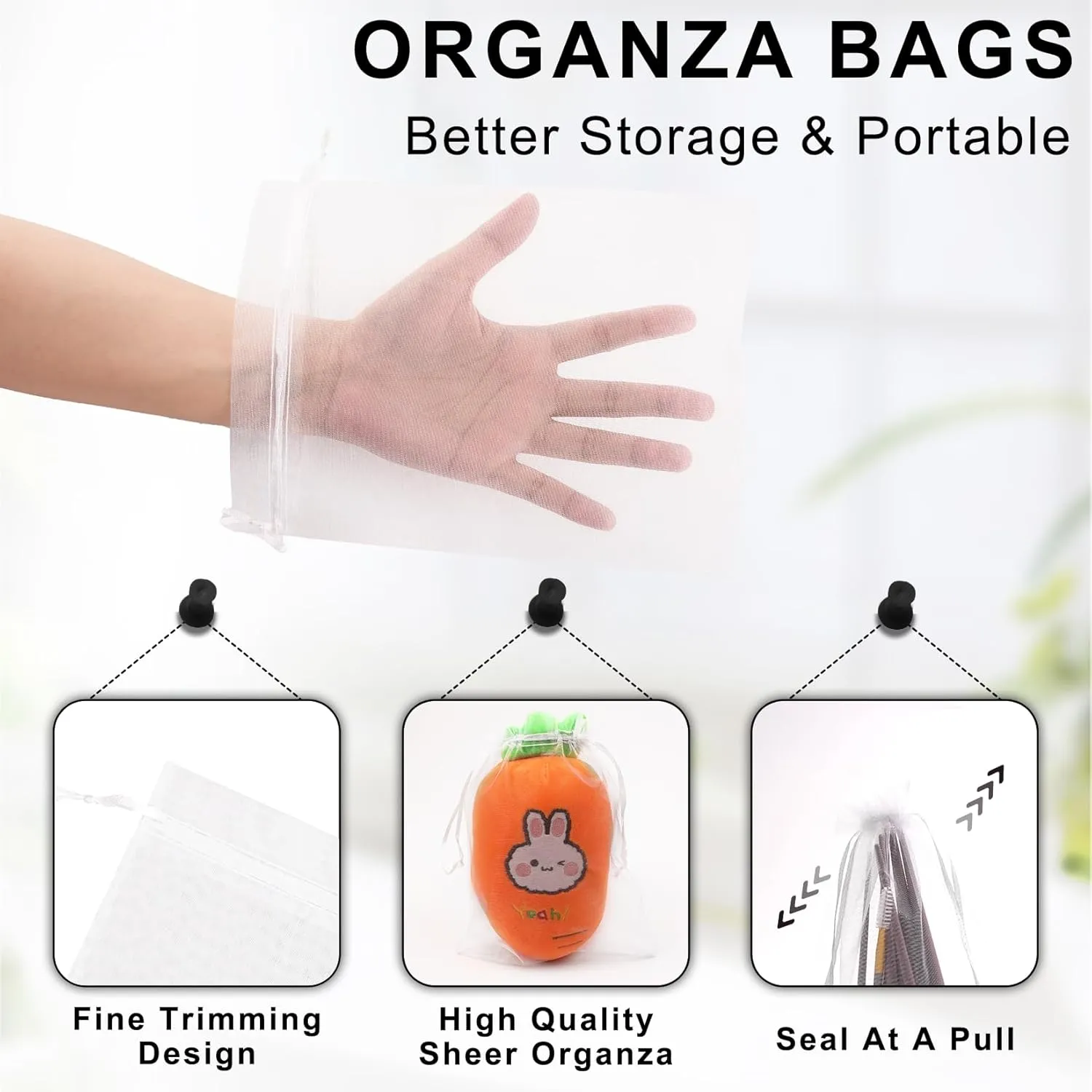 ANZNKU 50 Pack White Organza Bags 6x9 inches, Organza Gift Bags Mesh Drawstring Bag, Premium Sheer Mesh Bag for Gifts Wedding Party Christmas Halloween Favor