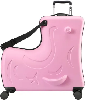 AOWEILA Hardside Ride on Kids Luggage with 4 Spinner Wheels for Girls and Boys,Rolling Childrens Travel Suitcase with Seat and Safety Belt for Toddler Ages 2-6,Carry on for Most Airplanes 21 Inch,Pink