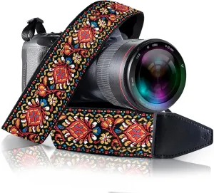 Art Tribute Camera Strap For All Dslr, SLR Camera including Binocular. Red Vintage Woven Embroidered Elegant Universal Neck, Shoulder and Crossbody Strap, Great Gift for Photographers Men & Women