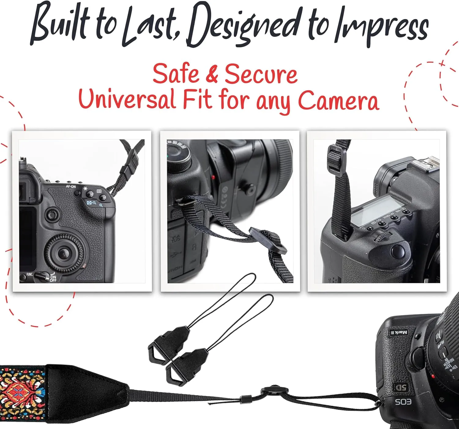 Art Tribute Camera Strap For All Dslr, SLR Camera including Binocular. Red Vintage Woven Embroidered Elegant Universal Neck, Shoulder and Crossbody Strap, Great Gift for Photographers Men & Women
