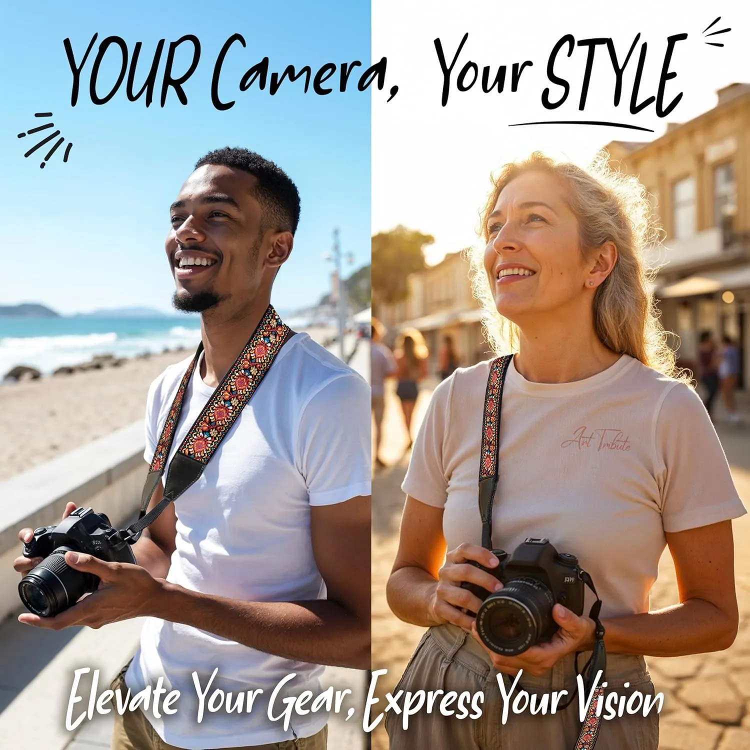 Art Tribute Camera Strap For All Dslr, SLR Camera including Binocular. Red Vintage Woven Embroidered Elegant Universal Neck, Shoulder and Crossbody Strap, Great Gift for Photographers Men & Women