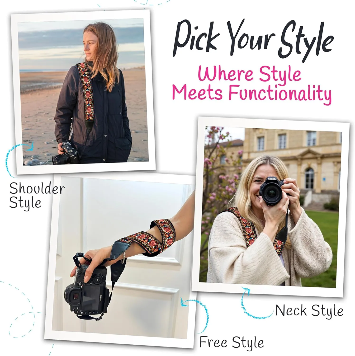 Art Tribute Camera Strap For All Dslr, SLR Camera including Binocular. Red Vintage Woven Embroidered Elegant Universal Neck, Shoulder and Crossbody Strap, Great Gift for Photographers Men & Women
