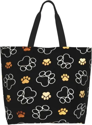 ASYG Cute Dog Cat Paw print Tote Bag for Women Men Beach Bag Portable Handbag Reusable Grocery Bag for Travel Gym Shopping