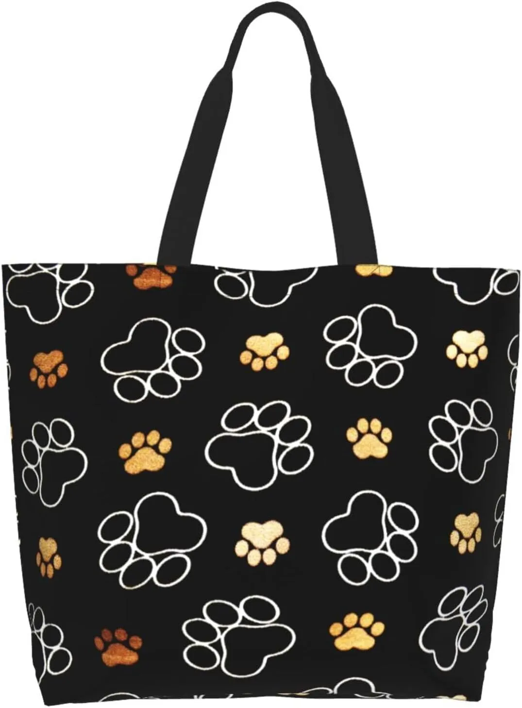 ASYG Cute Dog Cat Paw print Tote Bag for Women Men Beach Bag Portable Handbag Reusable Grocery Bag for Travel Gym Shopping