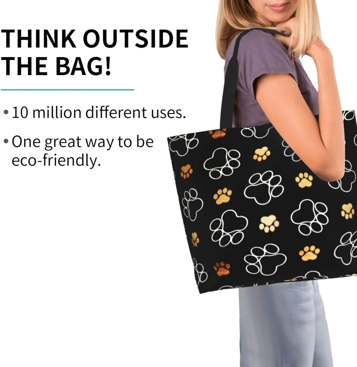 ASYG Cute Dog Cat Paw print Tote Bag for Women Men Beach Bag Portable Handbag Reusable Grocery Bag for Travel Gym Shopping