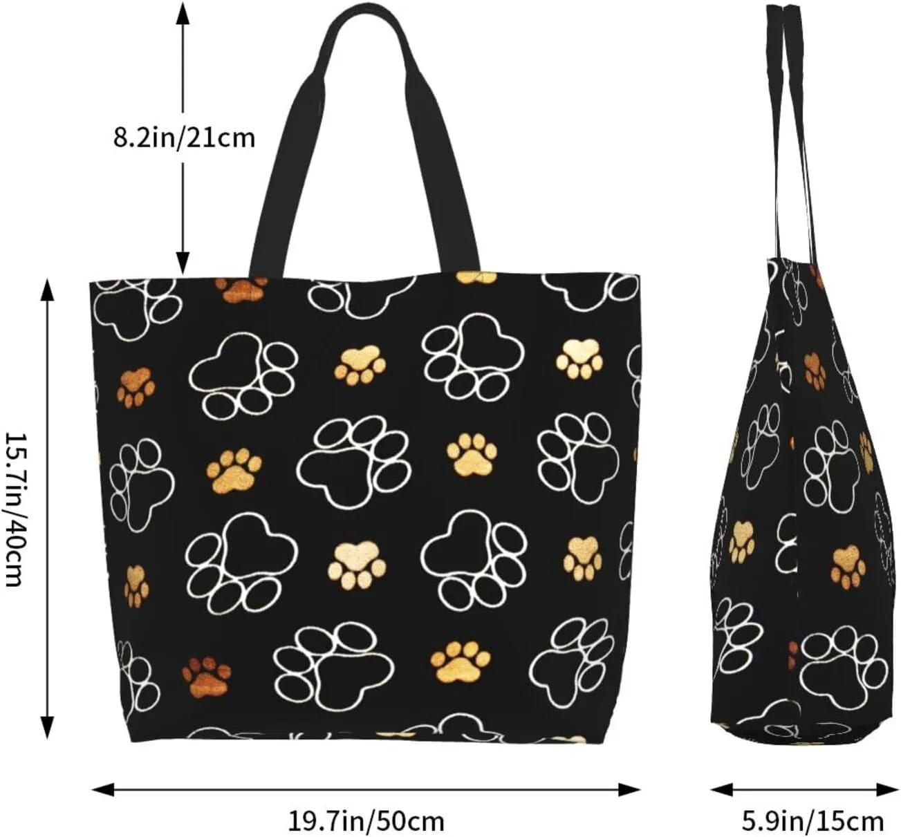 ASYG Cute Dog Cat Paw print Tote Bag for Women Men Beach Bag Portable Handbag Reusable Grocery Bag for Travel Gym Shopping