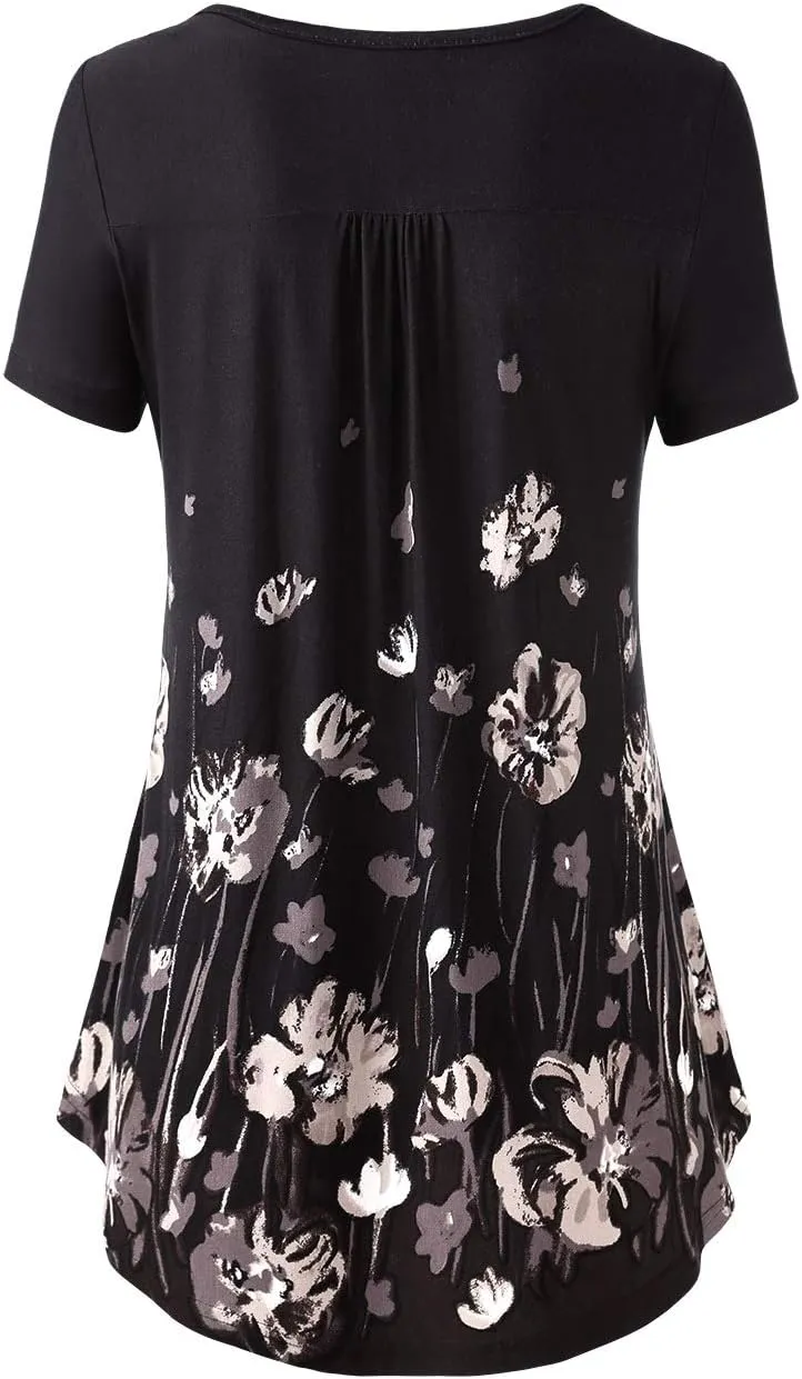BAISHENGGT Women's Tunic Tops for Leggings Summer Short Sleeve V Neck Button Casual Blouses Flowy T Shirt