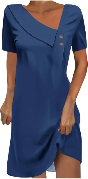 Beach Dresses for Women 2024 Vacation Slant V-Neck Short Sleeve Sundresses Summer Casual Fit Elegant Midi Dress