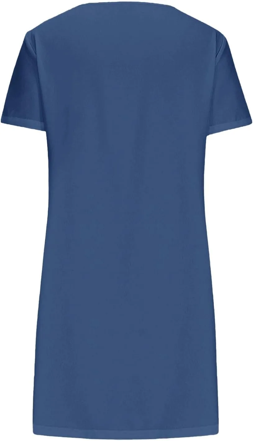 Beach Dresses for Women 2024 Vacation Slant V-Neck Short Sleeve Sundresses Summer Casual Fit Elegant Midi Dress