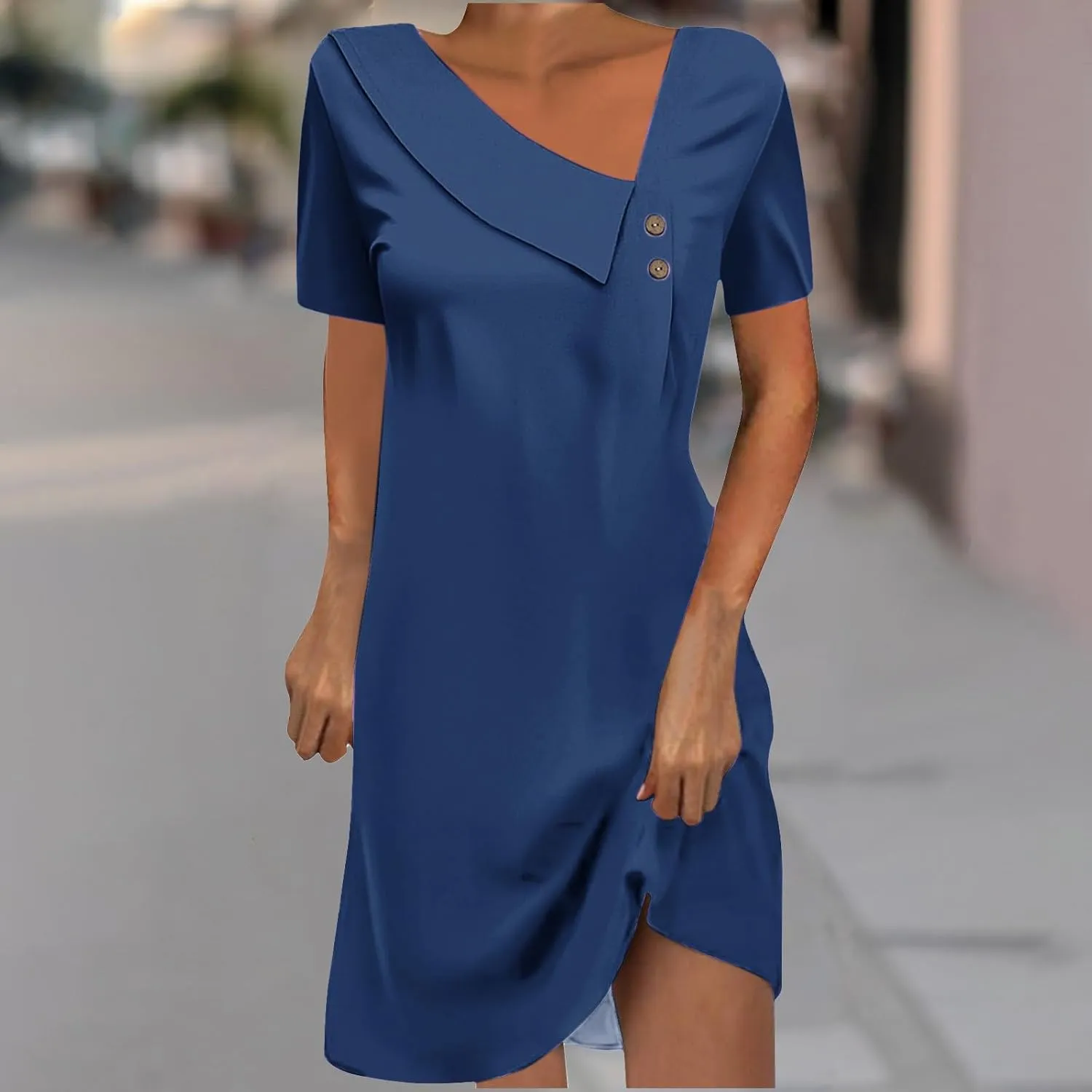 Beach Dresses for Women 2024 Vacation Slant V-Neck Short Sleeve Sundresses Summer Casual Fit Elegant Midi Dress