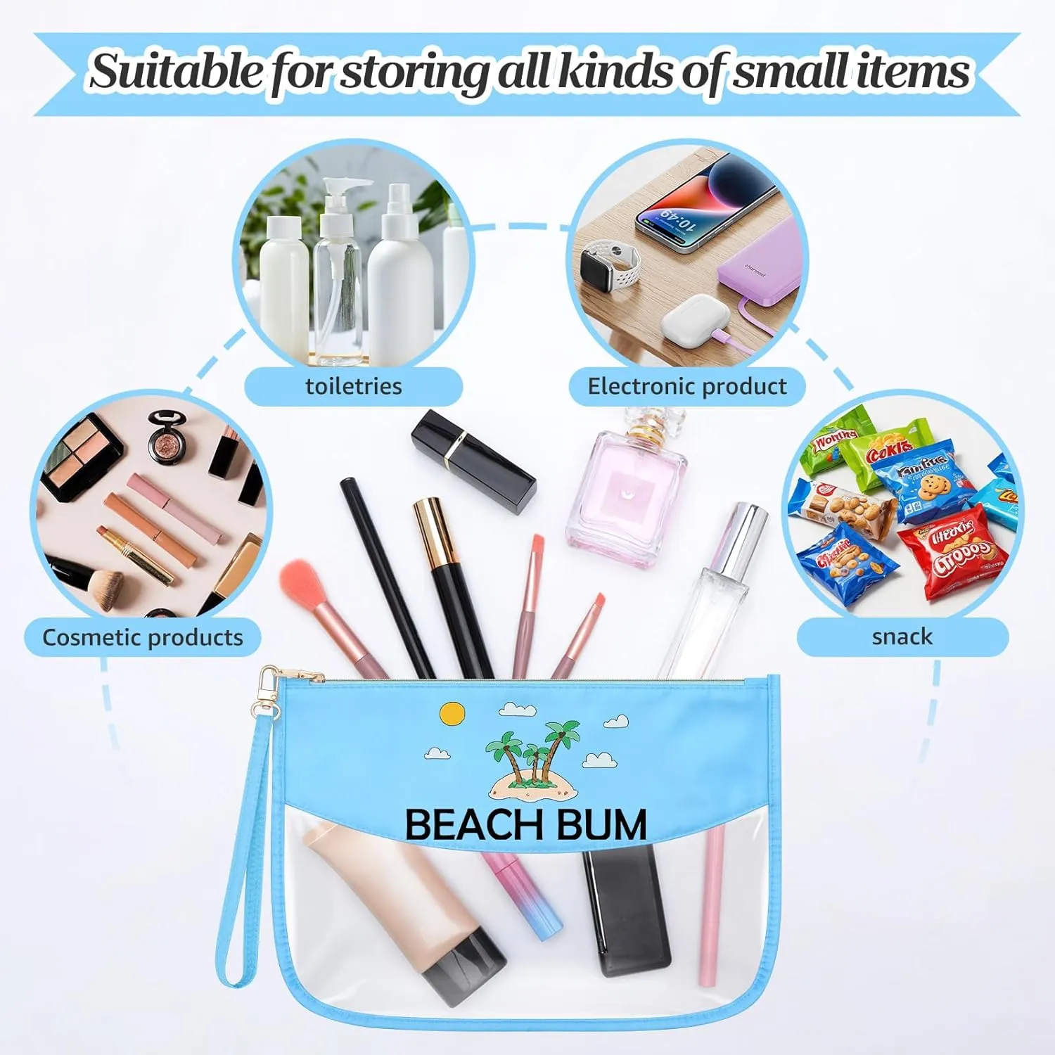 Beach Themed Gifts for Women Friends Adults Blue Makeup Bag with Zipper Birthday Gifts for Beach Lover Cosmetic Travel Organizer Vacation Sun Presents Seaside Travel Gifts