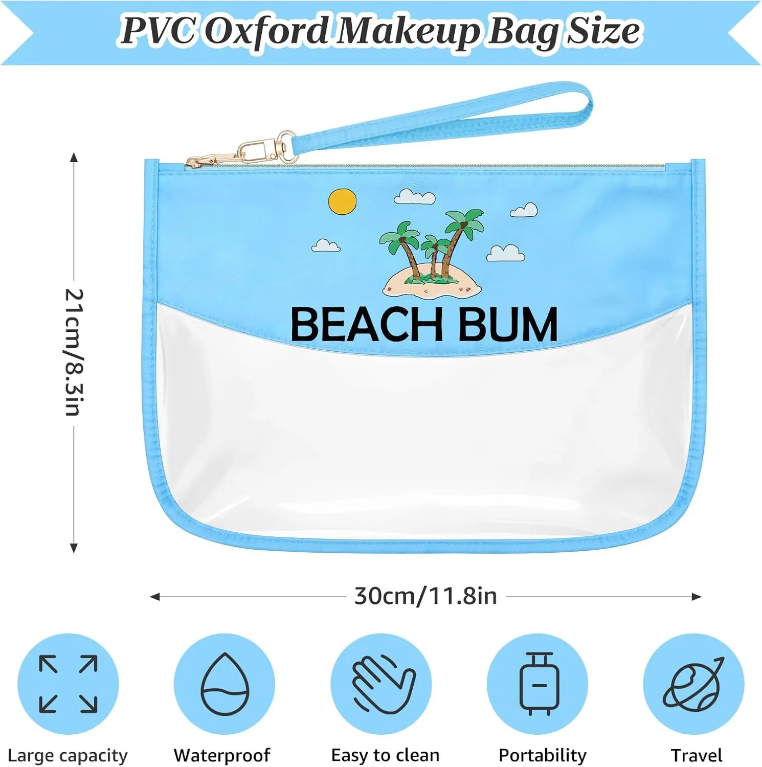 Beach Themed Gifts for Women Friends Adults Blue Makeup Bag with Zipper Birthday Gifts for Beach Lover Cosmetic Travel Organizer Vacation Sun Presents Seaside Travel Gifts