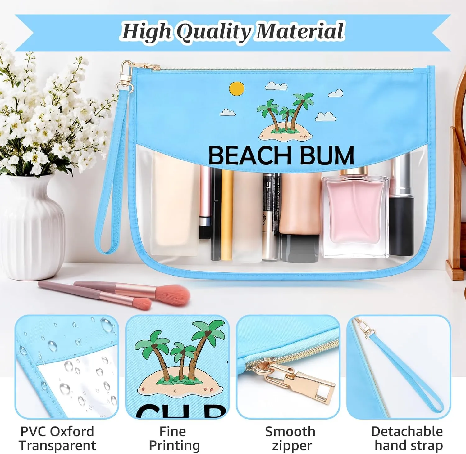 Beach Themed Gifts for Women Friends Adults Blue Makeup Bag with Zipper Birthday Gifts for Beach Lover Cosmetic Travel Organizer Vacation Sun Presents Seaside Travel Gifts