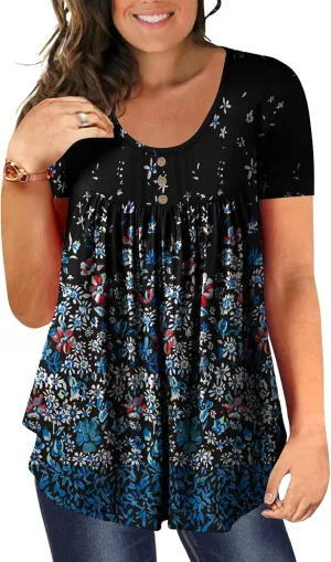 BeadChica Plus Size Tunic Tops For Leggings Casual Flowy Tshirts Ruched Blouses For Women