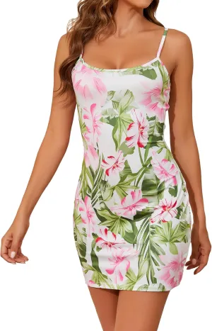 BEGOING Women's Spaghetti Strap Mini Dress Boho Floral Printed Casual Summer Beach Short Sundress Club Dress