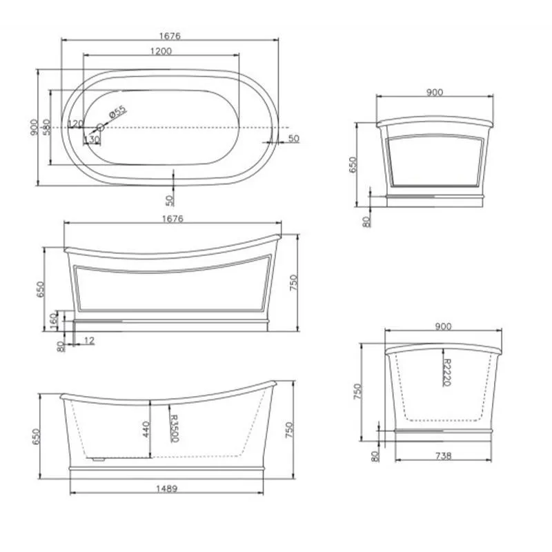 Belbagno Ritz 1675mm Freestanding Bath Tub