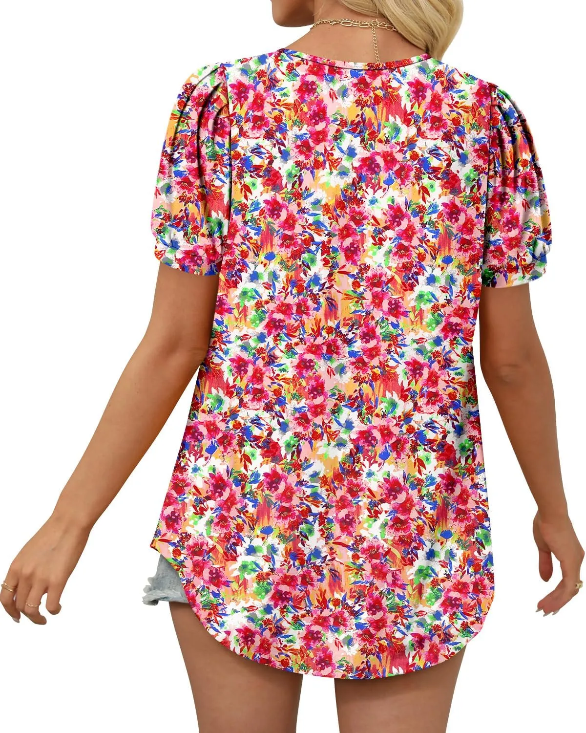 BETTE BOUTIK Womens Crewneck Short Sleeve KeyholeSummer Tunic Tops Pleated Shirts Blouses S-3XL