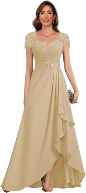 BITALY Mother of The Bride Dresses for Women Chiffon Beaded Formal Wedding Party Dress