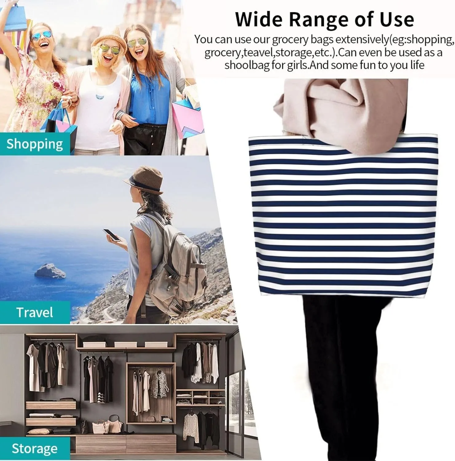 Black and White Great White Shark Women's Tote Bag Large Capacity Single Shoulder Bags Handbag for Shopping Work