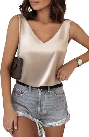 BLENCOT Tank Tops for Women V Neck Silk Summer Satin Sleeveless Blouses Basic Camisole Shirts