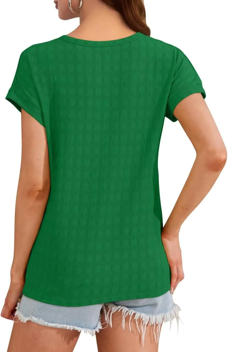 Bliwov Womens Summer Texture Tops Dressy Casual V Neck Short Sleeve T Shirts for Women 2025 Going Out Trendy Basic Outfits