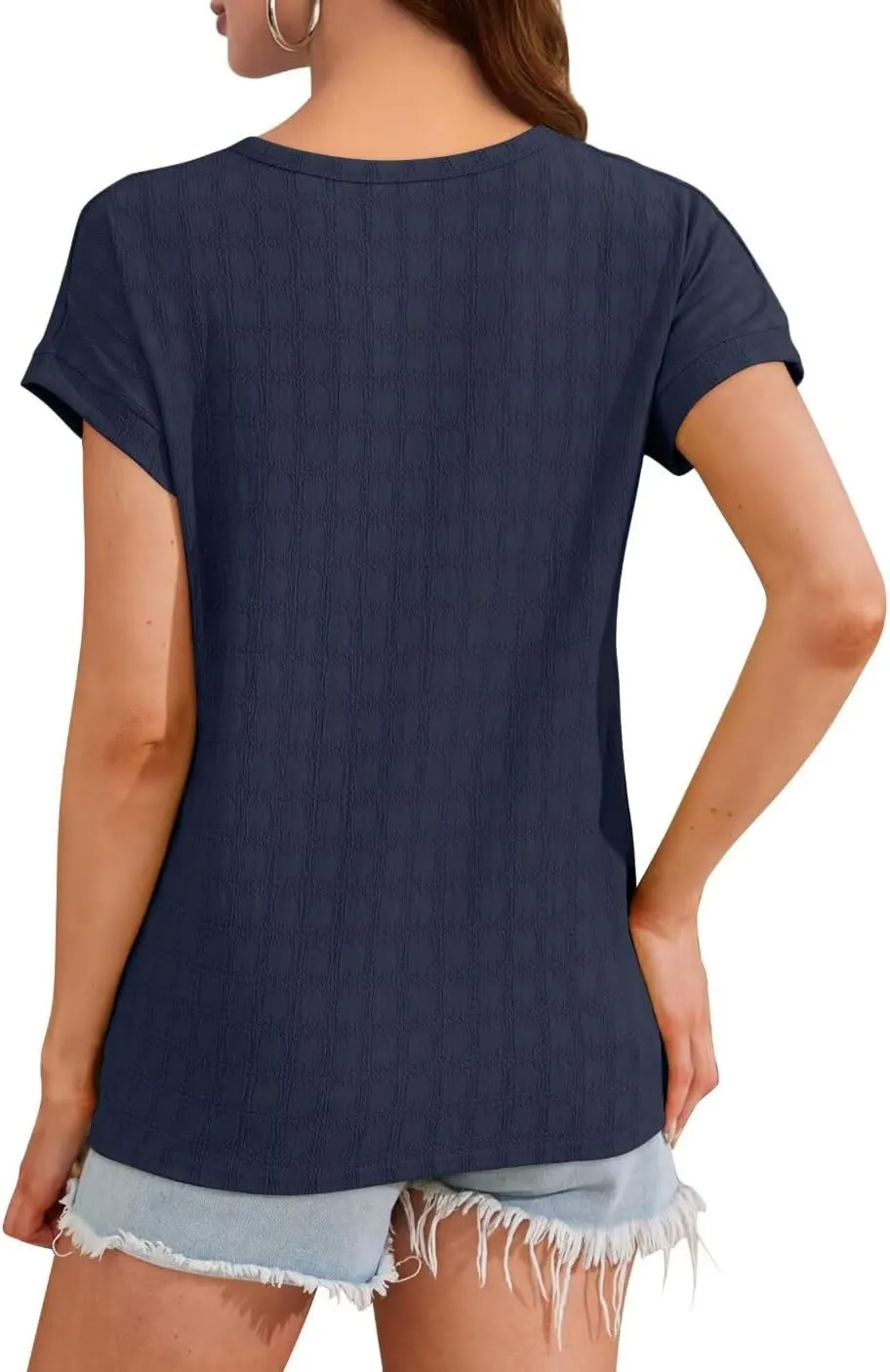 Bliwov Womens Summer Texture Tops Dressy Casual V Neck Short Sleeve T Shirts for Women 2025 Going Out Trendy Basic Outfits