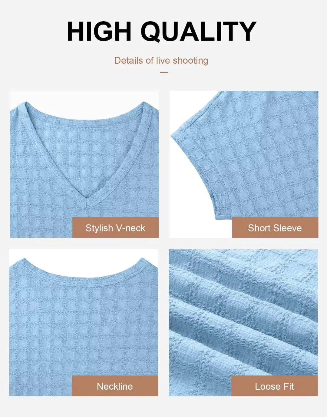 Bliwov Womens Summer Texture Tops Dressy Casual V Neck Short Sleeve T Shirts for Women 2025 Going Out Trendy Basic Outfits