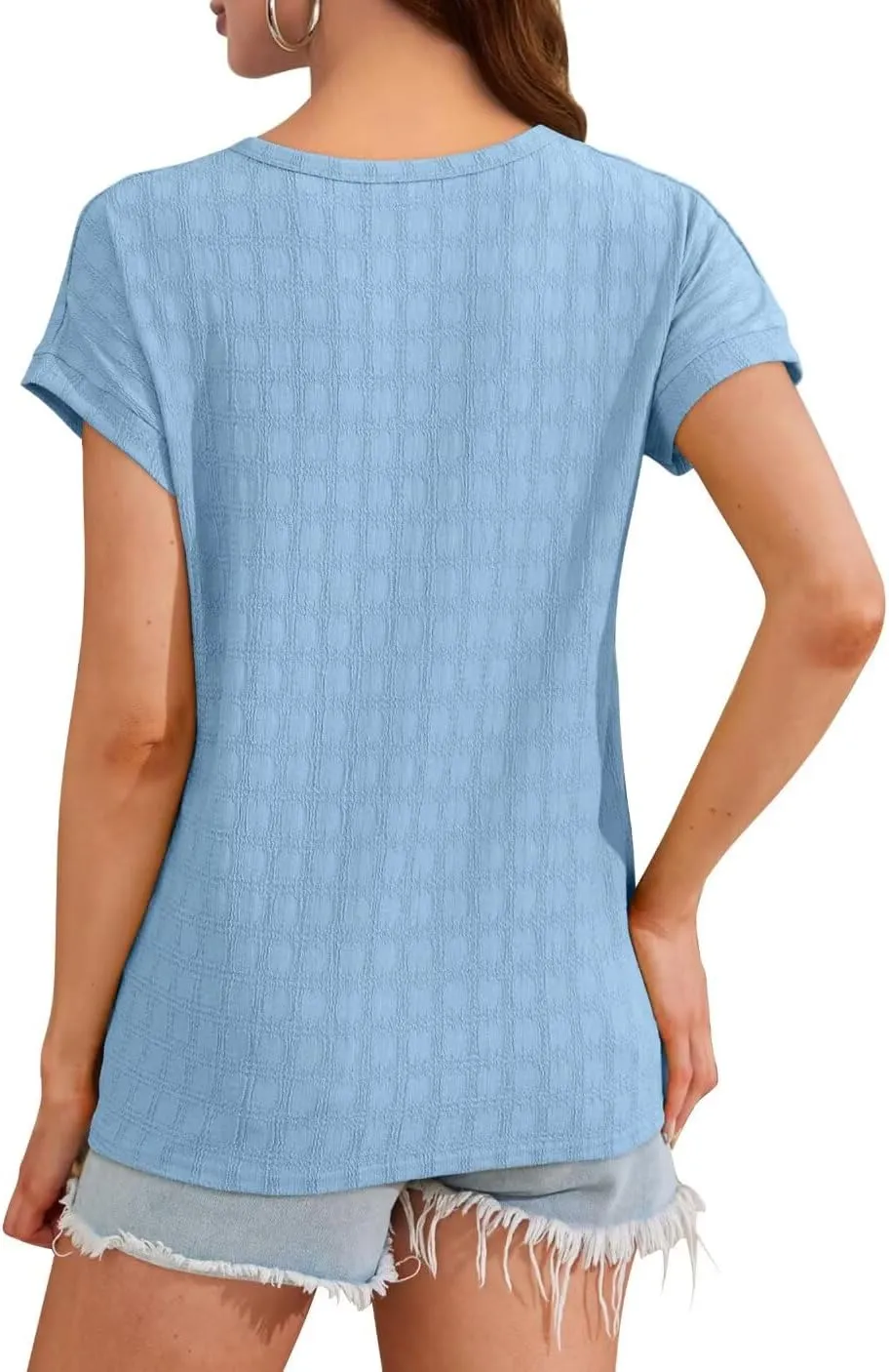 Bliwov Womens Summer Texture Tops Dressy Casual V Neck Short Sleeve T Shirts for Women 2025 Going Out Trendy Basic Outfits