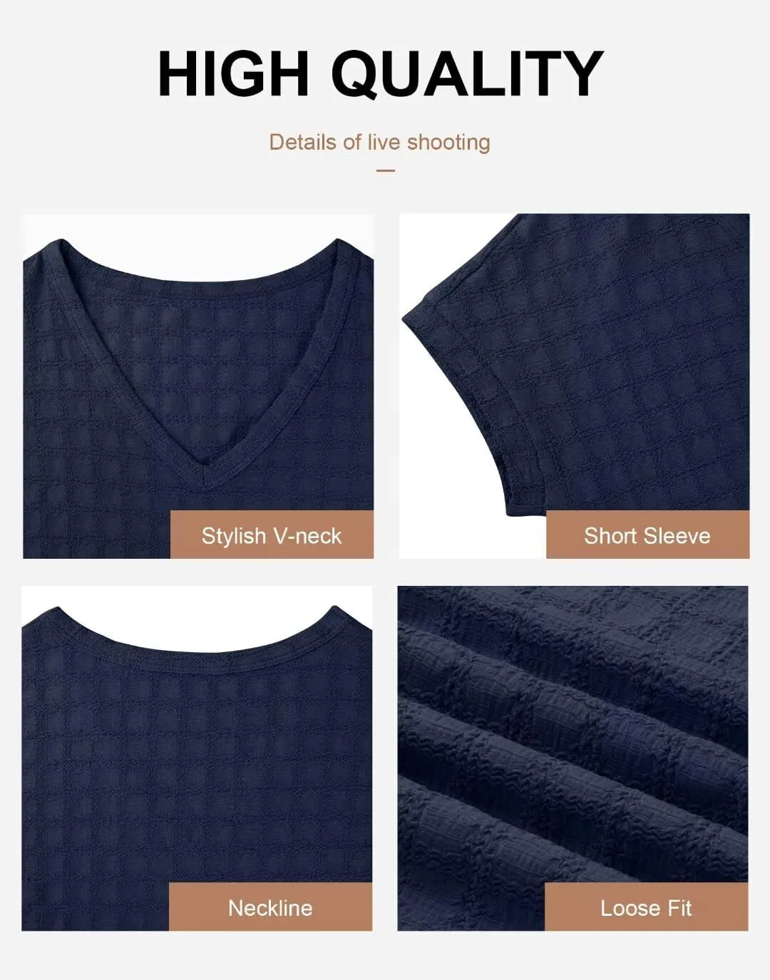 Bliwov Womens Summer Texture Tops Dressy Casual V Neck Short Sleeve T Shirts for Women 2025 Going Out Trendy Basic Outfits