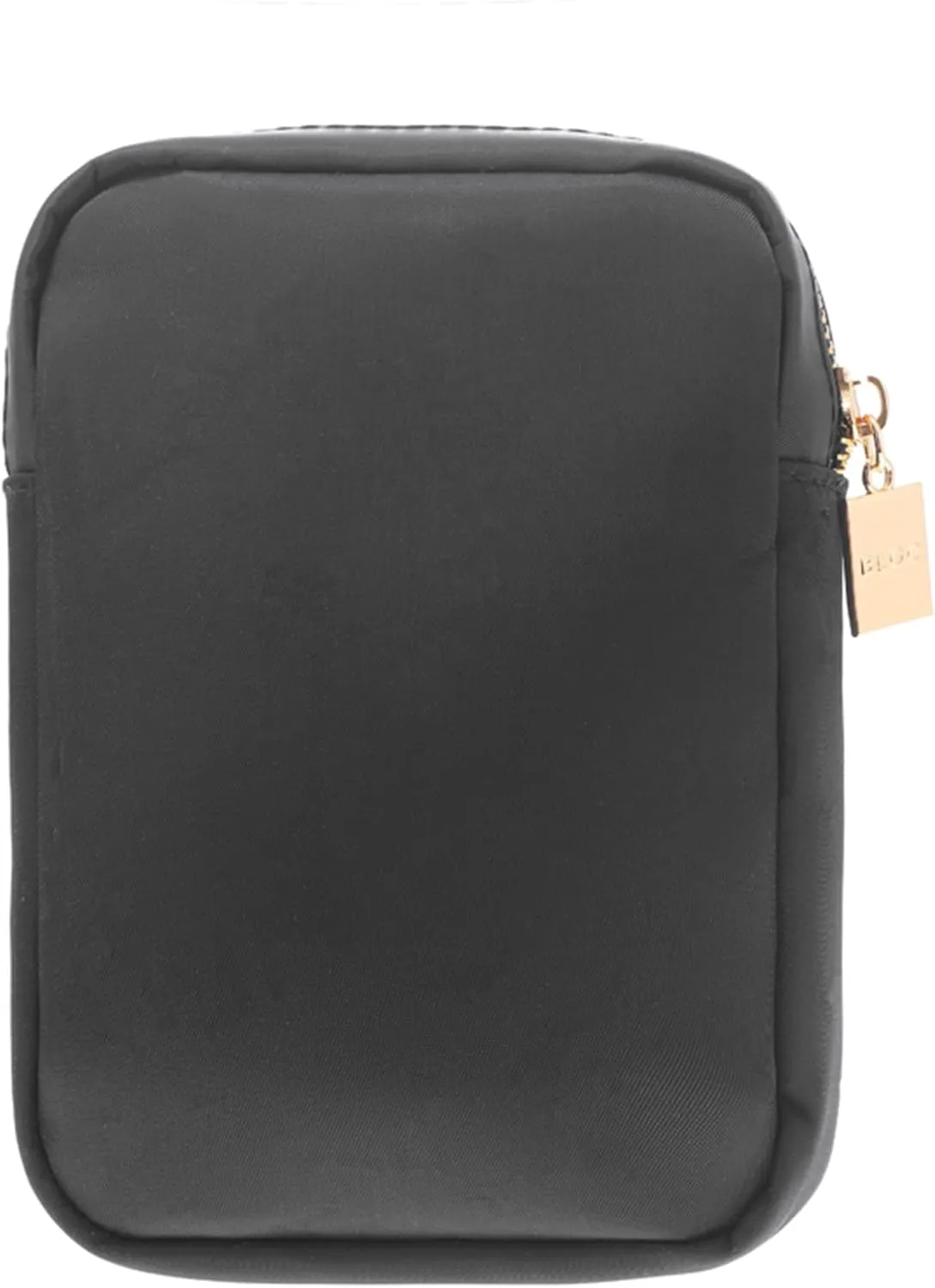 BLOC Bags Travel Makeup Bag, Cosmetic Bags for Women, Mini Makeup Bag, Cute Toiletry Bag, Beauty Bag with Chenille Patch, with Inside Zipper Pouch and Mesh Pockets (Pill, Black)