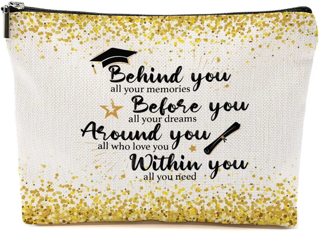 Blue Leaves Graduation 2025 Makeup Bag, Graduation Gifts Inspirational Congratulations Gift for Women Female Nurse Master PHD Senior High College Nursing Students Friend Sister, Graduate Cosmetic Bag