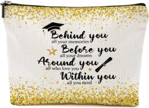Blue Leaves Graduation 2025 Makeup Bag, Graduation Gifts Inspirational Congratulations Gift for Women Female Nurse Master PHD Senior High College Nursing Students Friend Sister, Graduate Cosmetic Bag