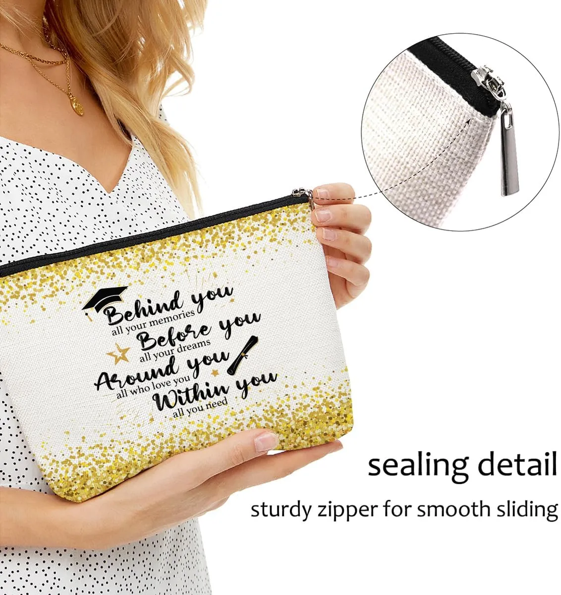 Blue Leaves Graduation 2025 Makeup Bag, Graduation Gifts Inspirational Congratulations Gift for Women Female Nurse Master PHD Senior High College Nursing Students Friend Sister, Graduate Cosmetic Bag