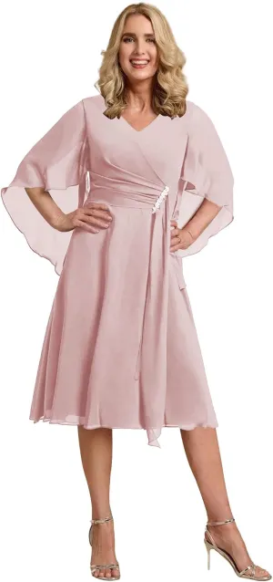 Blush Mother of The Groom Dresses for Wedding Chiffon Formal Gowns Evening Dresses V-Neck Mother Dresses Size 12