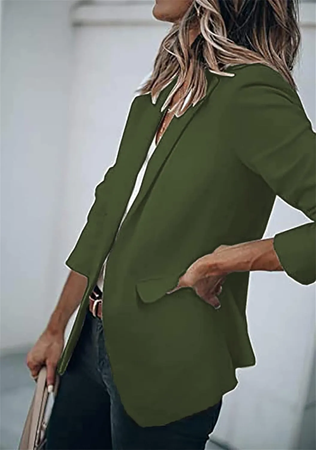 BOFETA Women's Long Sleeve Blazer One Button Solid Color Pocket Jacket Blazer Notched Collar Coat