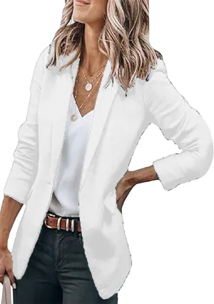 BOFETA Women's Long Sleeve Blazer One Button Solid Color Pocket Jacket Blazer Notched Collar Coat