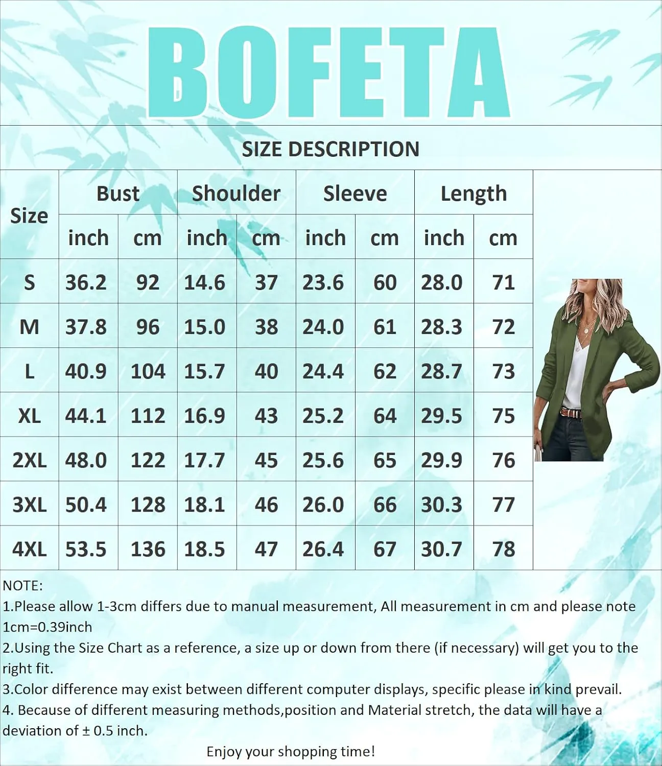 BOFETA Women's Long Sleeve Blazer One Button Solid Color Pocket Jacket Blazer Notched Collar Coat