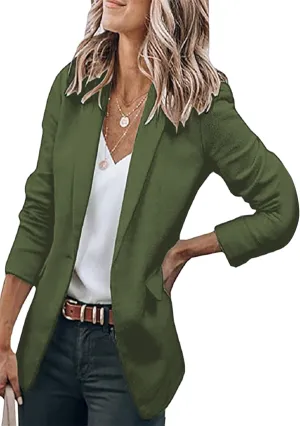 BOFETA Women's Long Sleeve Blazer One Button Solid Color Pocket Jacket Blazer Notched Collar Coat
