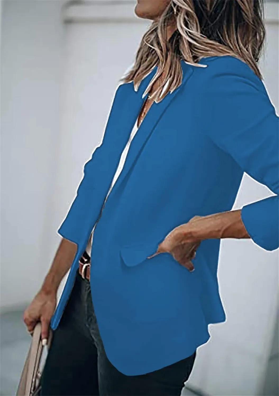 BOFETA Women's Long Sleeve Blazer One Button Solid Color Pocket Jacket Blazer Notched Collar Coat