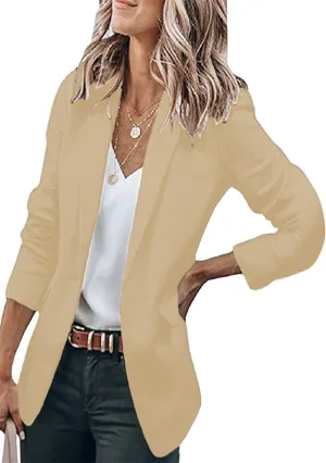 BOFETA Women's Long Sleeve Blazer One Button Solid Color Pocket Jacket Blazer Notched Collar Coat