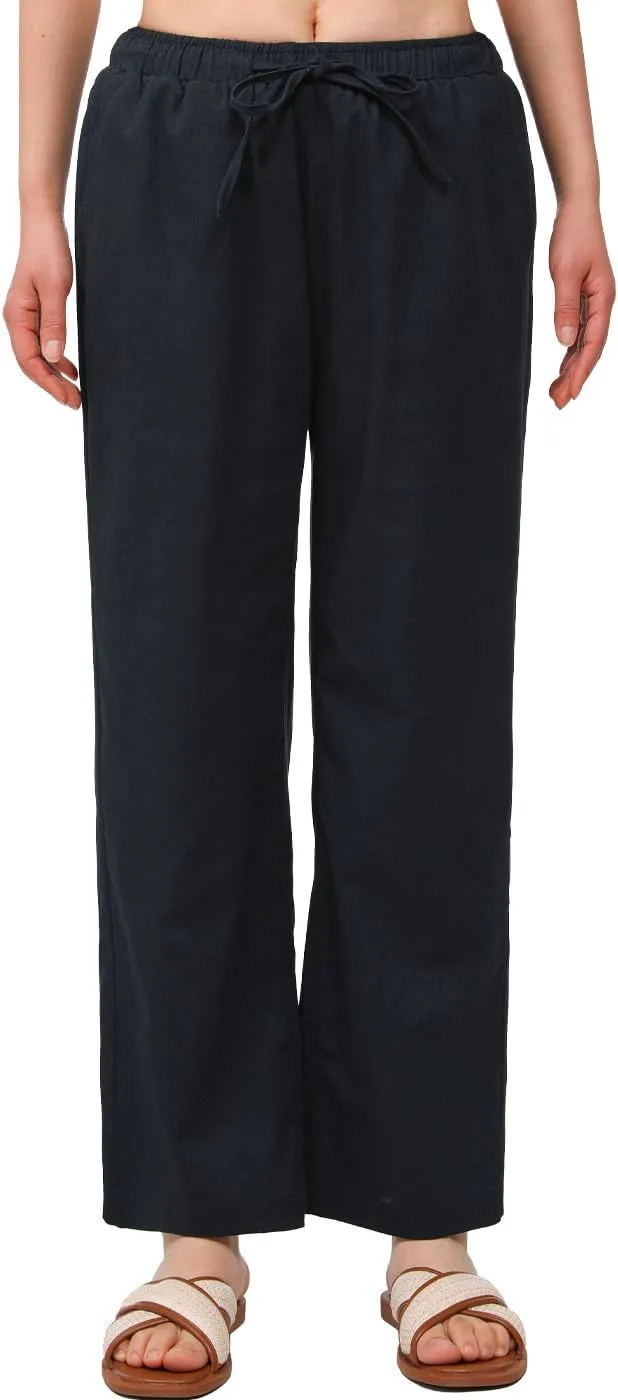 Bonnorth Women's Cotton Linen Elastic Drawstring Waist Loose Wide Leg Solid Pants with Pockets