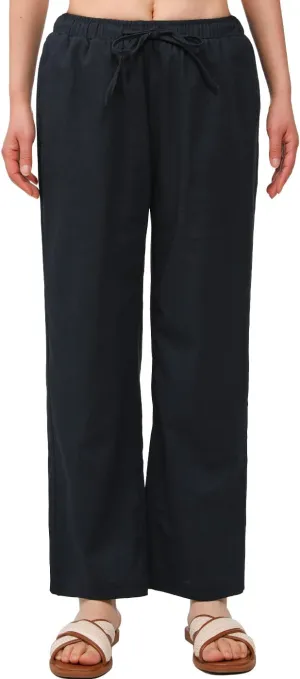 Bonnorth Women's Cotton Linen Elastic Drawstring Waist Loose Wide Leg Solid Pants with Pockets