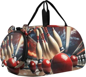 Bowling Ball Hit The Pins Duffle Bag for Kids Girls Boys, Sports Gym Bag with Shoe Compartments, Kids Travel Overnight Weekender Shoulder Bag